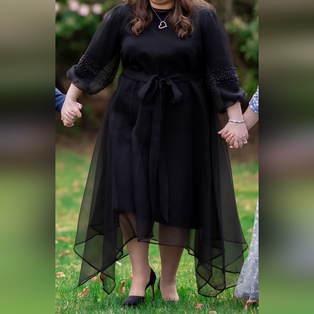 Dressy Black Sheer Overlay Dress